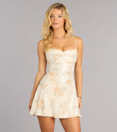 Sunset Bloom Floral Sequin A-Line Dress