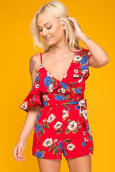 Daleyza Ruffled Floral Romper Red & Blue