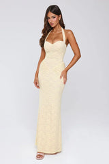 Delicate Daydream Halter Lace Maxi Dress Yellow