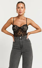 Wintour Bodysuit - Bustier Lace Bodysuit in Black