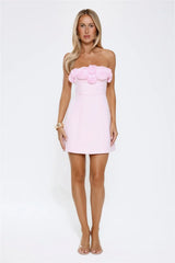Rosette Strapless Mini Dress Pink