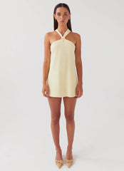 Keira Linen Micro Mini Dress - Lemon