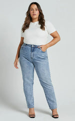 Billie Jeans - High Waisted Recycled Cotton Mom Denim Jeans In Mid Blue Wash