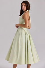Marilyn Pistachio Cotton Halter Midi Sundress