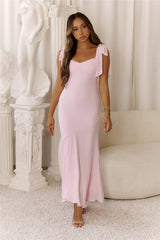 Elegant Twist Front Tie Shoulder Maxi Dress Blush