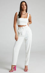 Reyna Two Piece Set - Crop Top and Tailored Pants Set in White