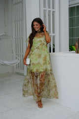 Josie Floral Organza Maxi Dress-Green Multi