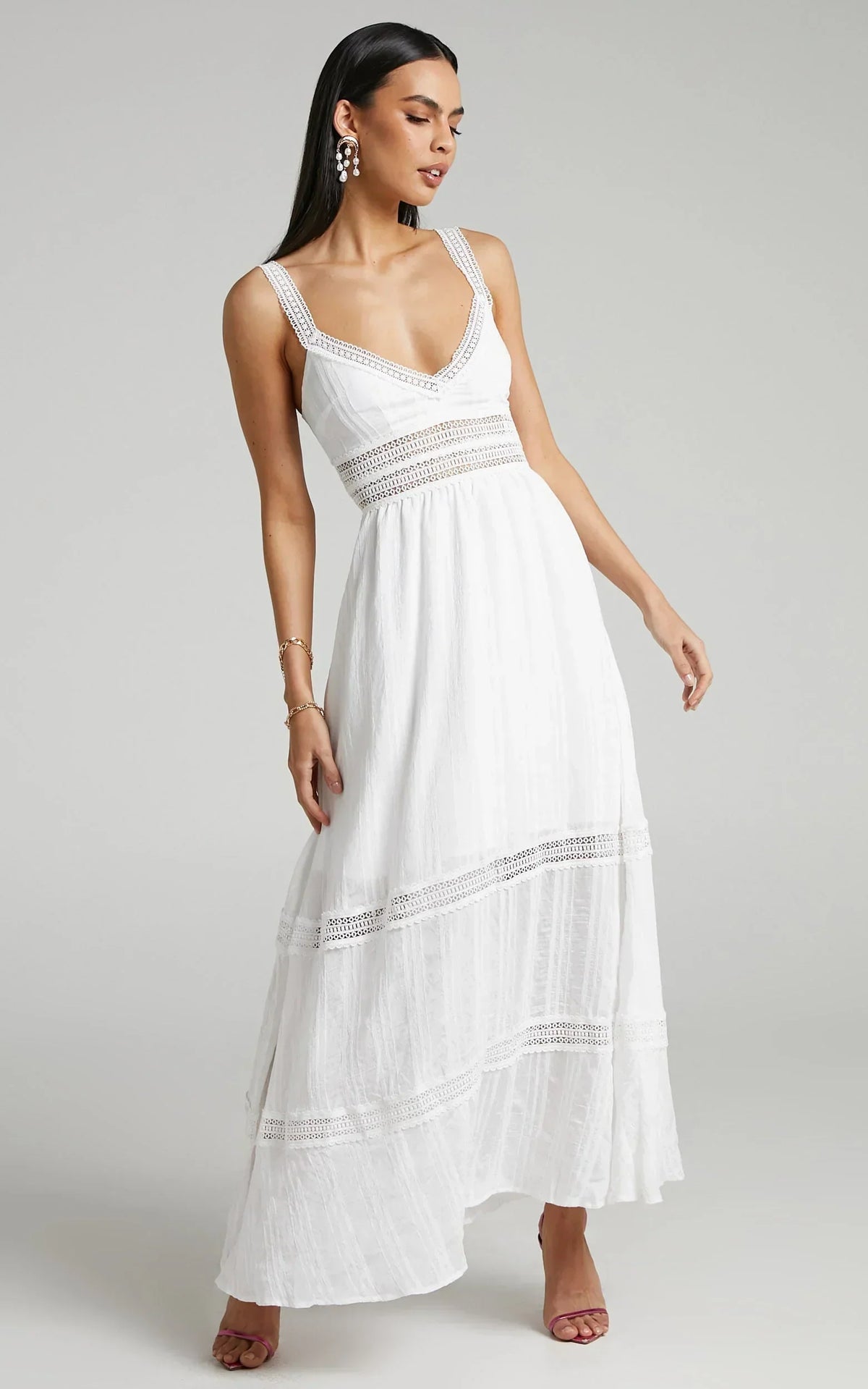 Angelique Maxi Dress - Lace Trim Dress In White