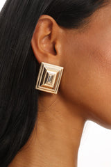 Martha Rectangle Rhinestone Earrings Gold/Diamante