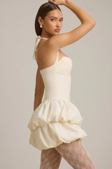 Halterneck Layered Bubble Hem Corset Mini Dress In Ivory