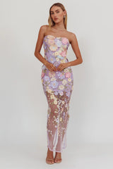 Euphoria Dream Embellished Mesh Maxi Dress Lilac