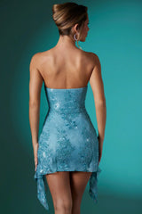 Embellished Lace Bandeau Mini Dress In Blue