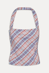 Sterling Cotton Wrap Halter Top - Americana Plaid