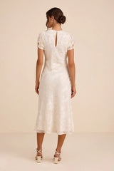 Bridget Ivory Floral Jacquard Puff Sleeve Midi Dress