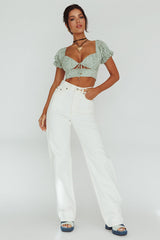 Sweet Romance Sweetheart Neckline Crop Top Floral Sage