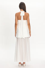 Opulent Halterneck Layered Maxi Dress White