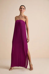 Yamuna Magenta Pleated Strapless Maxi Dress