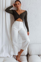 Dream Weaver Long Sleeve Twist Bust Crop Top Forest Green