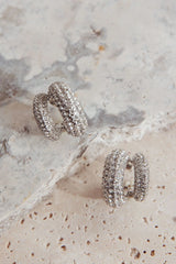 Anthea Double Hoop Studs Silver Diamante