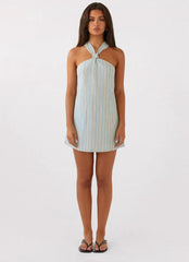 Keira Linen Micro Mini Dress - Blue Choc Stripe