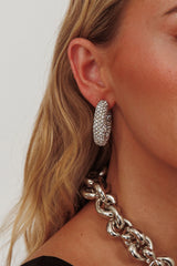 Gigi Semi Hoop Earrings Silver Diamante