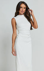 Aleks Midi Dress - High Neck Bodycon Dress In Off White