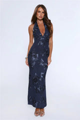 Lime Light Mesh Halter Maxi Dress Navy
