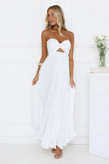 Dance Floor Darling Pleated Strapless Maxi Dress White
