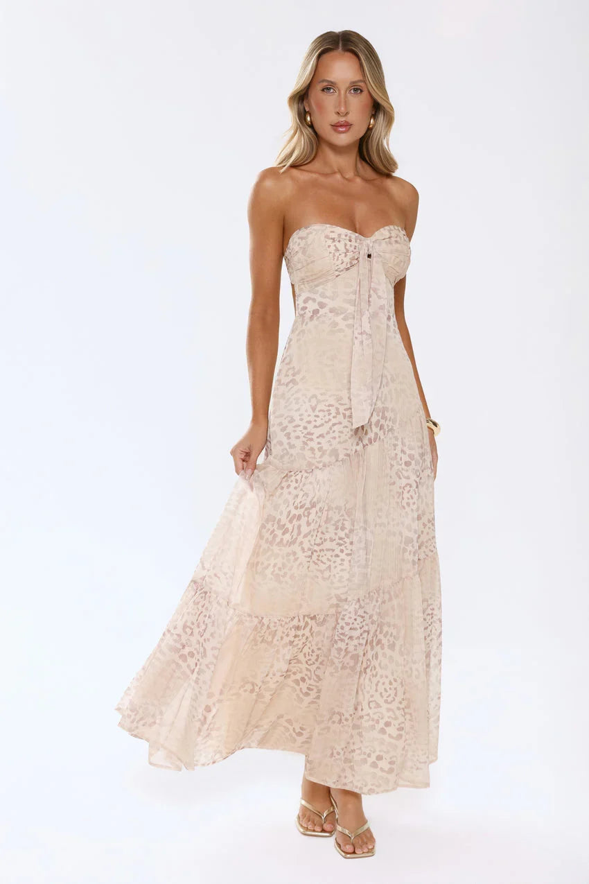 Cloud Leopard Strapless Maxi Dress Leopard