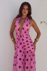 Adrianna Plunge Ruched Maxi Dress Muskchoc Polka