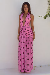 Adrianna Plunge Ruched Maxi Dress Muskchoc Polka