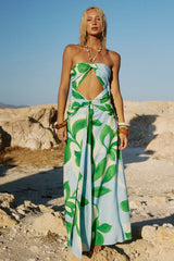 Aubrie Cut Out Halter Maxi Dress Amoree Blue