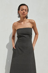 Aurea Maxi Dress Black Pinstripe