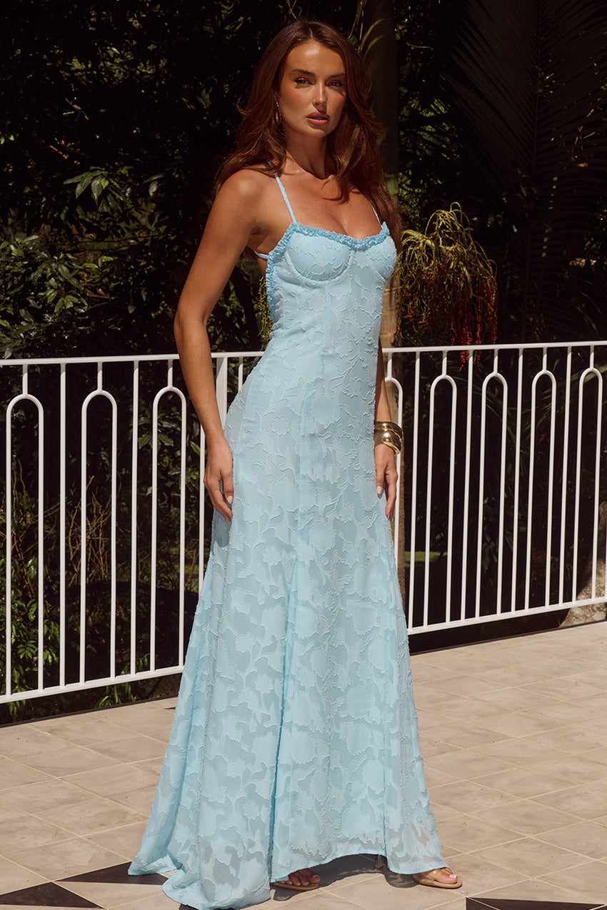 Ellerby Frill Trim Maxi Dress Sky Blue