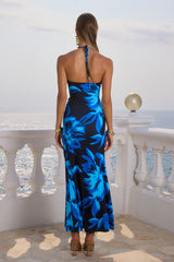 Halston Halter Maxi Dress Agave Blue