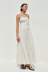 Heather Midi Dress Stone Pinstripe
