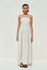 Heather Midi Dress Stone Pinstripe