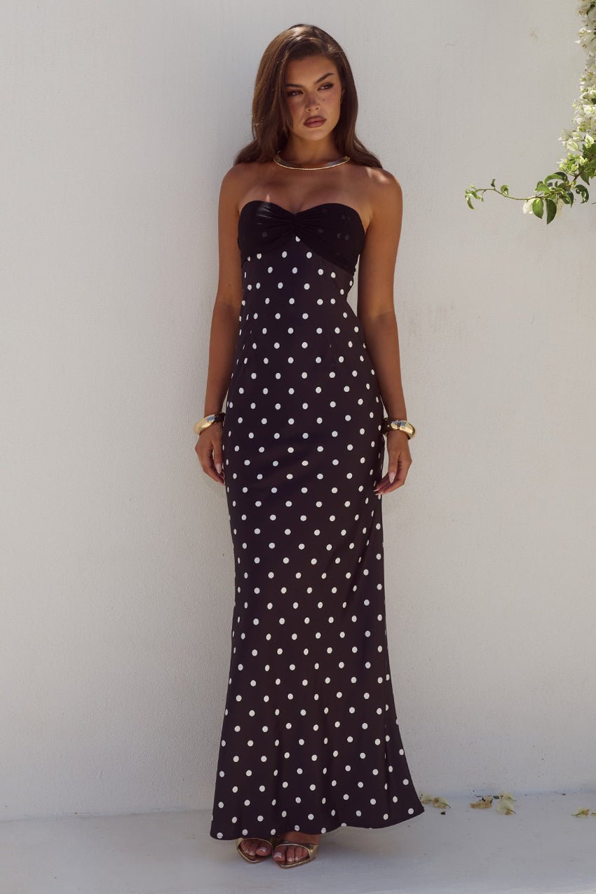Kadie Off Shoulder Maxi Dress Blackwhite Polka