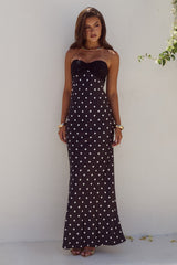 Kadie Off Shoulder Maxi Dress Blackwhite Polka