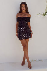 Kadie Off Shoulder Mini Dress Blackwhite Polka