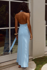 Kaeli Tie Front Halter Maxi Dress Sky Blue