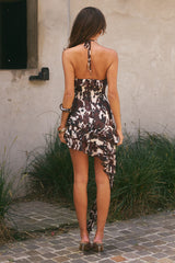 Keshi Halter Ruffle Mini Dress Shiloh Brown