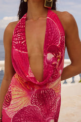 Lexie Low Plunge Halter Maxi Dress Isabel Pink