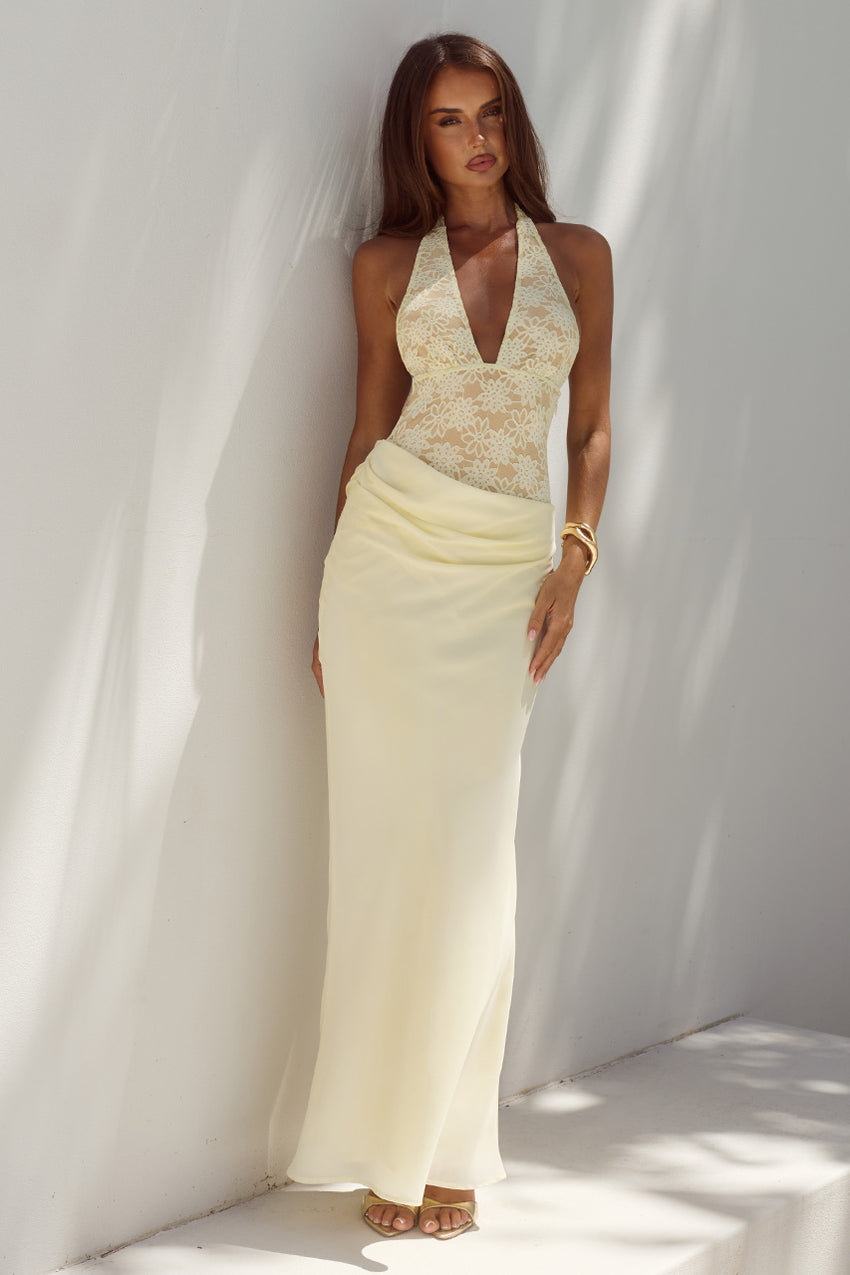 Lina Halter Draped Maxi Dress Lemon