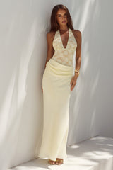 Lina Halter Draped Maxi Dress Lemon