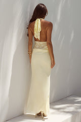 Lina Halter Draped Maxi Dress Lemon