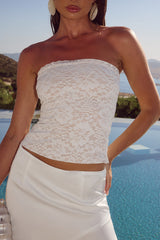 Loana Lace Trim Strapless Top White