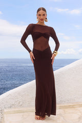Romy Sleeved Ruched Maxi Dress Bitter Chocolate