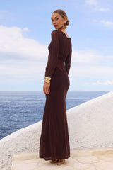 Romy Sleeved Ruched Maxi Dress Bitter Chocolate