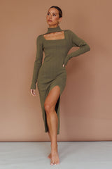 Get Acquainted Cut-Out Bust Midi Dress Olive